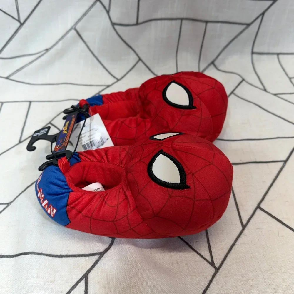 Marvel Spider-Man Slippers Size 9/10 Red Blue Toddler Boys Plush House Shoes